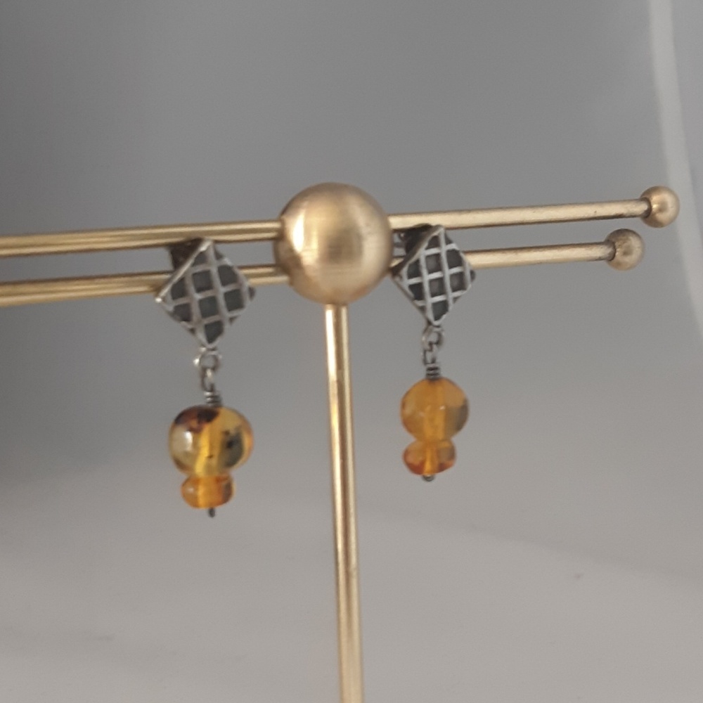 Vintage Sterling Silver Amber Drop Earrings